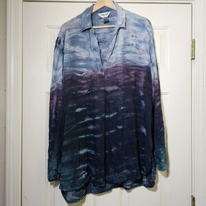 Hard Tail Tie Dye Tunic Length V-neck Long Sleeve Blue Purple Ombre sz Large